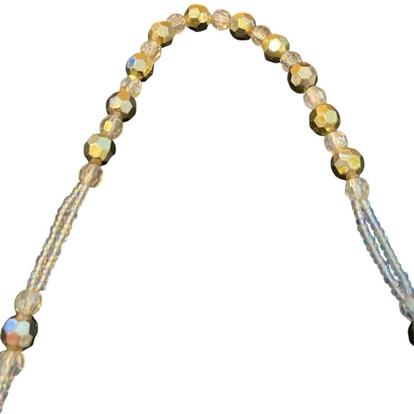 Vintage 1990s Cream & Bronze Beaded Fringe Satin-Finish Evening Bag Handmade - Picture 4 of 10